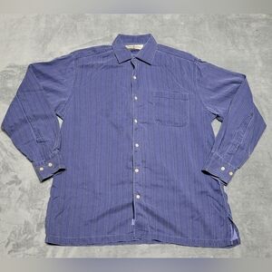 Tommy Bahama Shirt Mens Large Blue Striped Silk Button Up Long Sleeve